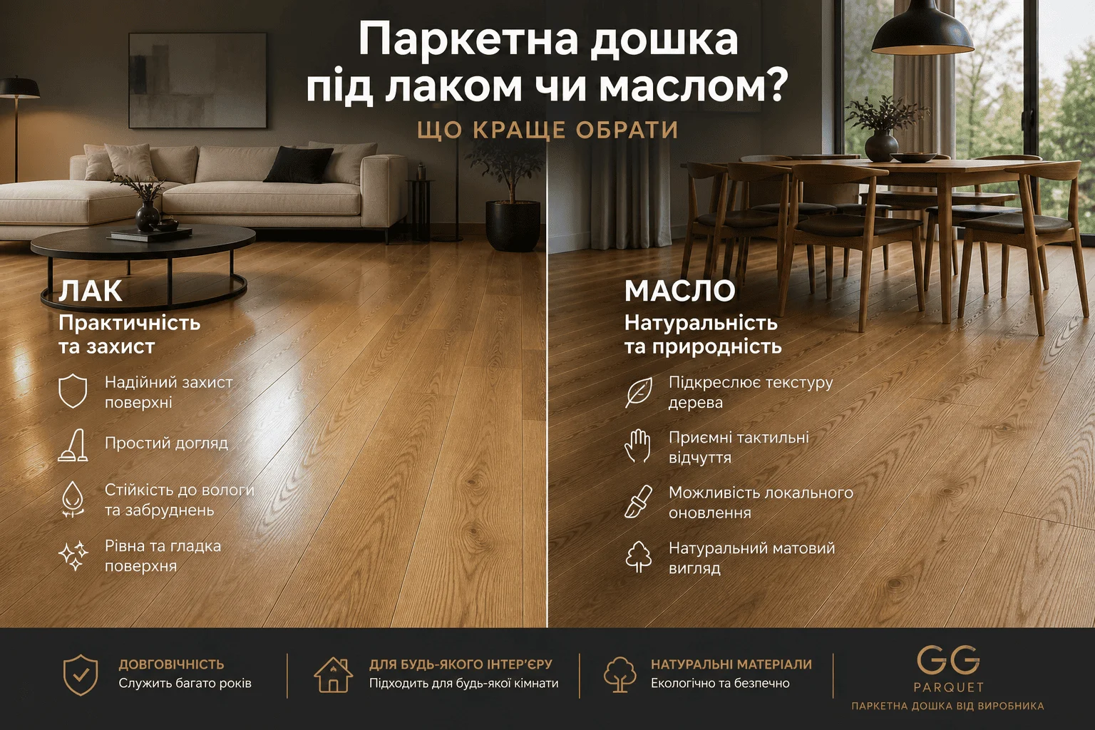 Паркетна дошка під лаком чи маслом — що краще обрати - Блог